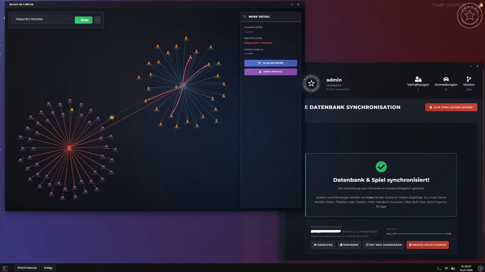 Verbindungsprüfung der EmergencyOS-Bridge zwischen FiveM-Server und Webpanel